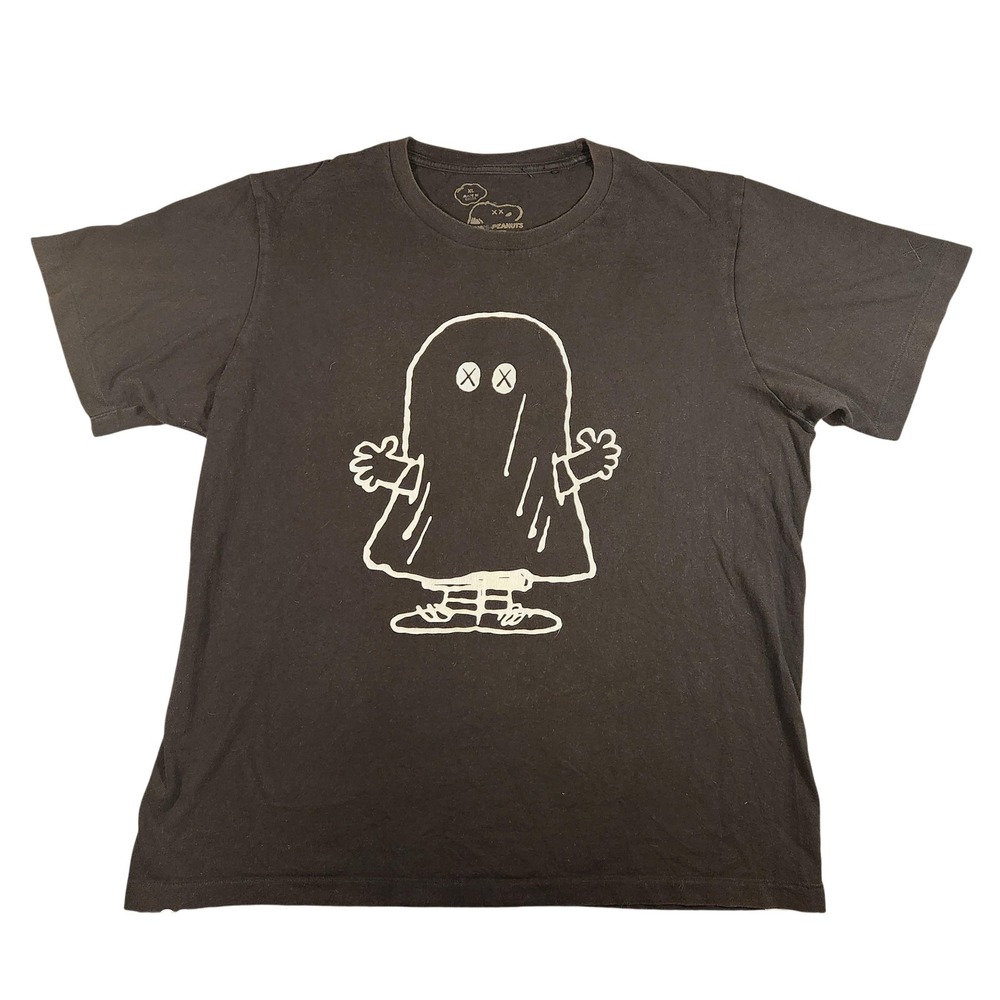 UNIQLO KAWS x Peanuts Shirt Mens XL Black UT Ghost Graphic Collab Short Sleeve